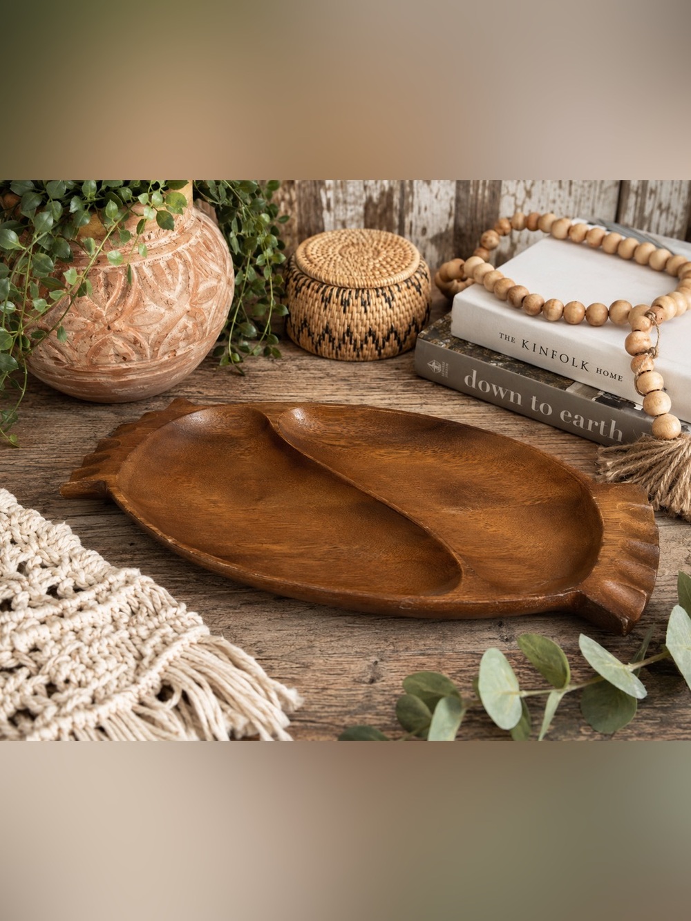 Vintage Leilani Genuine Monkey Pod Wood Handcrafted Divided Tray Philippines